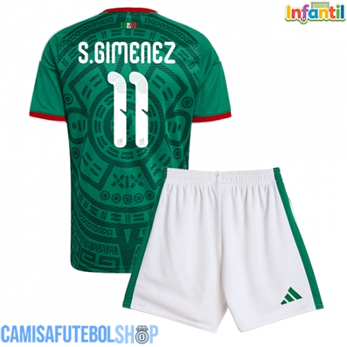 Camisa de time de futebol México Santiago Gimenez #11 Replicas 1º Equipamento Infantil Mundo 2026 Manga Curta (+ Calças curtas)